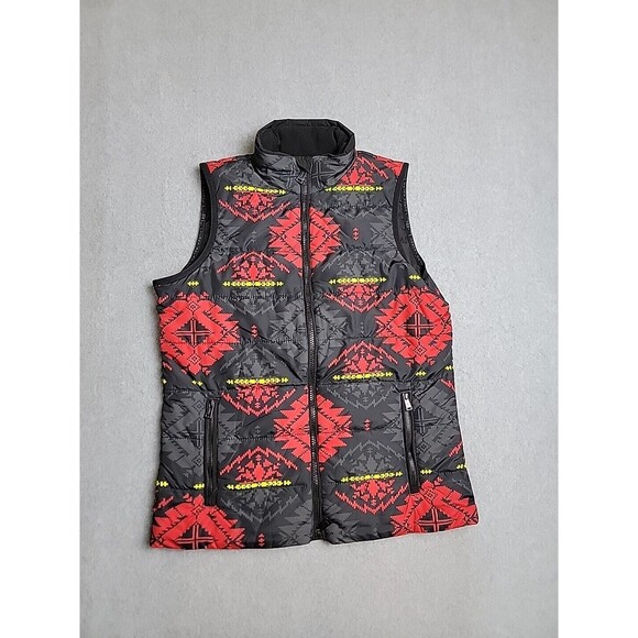 LRL Ralph Lauren Vest Womens S Black Red Aztec Zip Pockets Outdoor Hiking Preppy - Picture 1 of 9